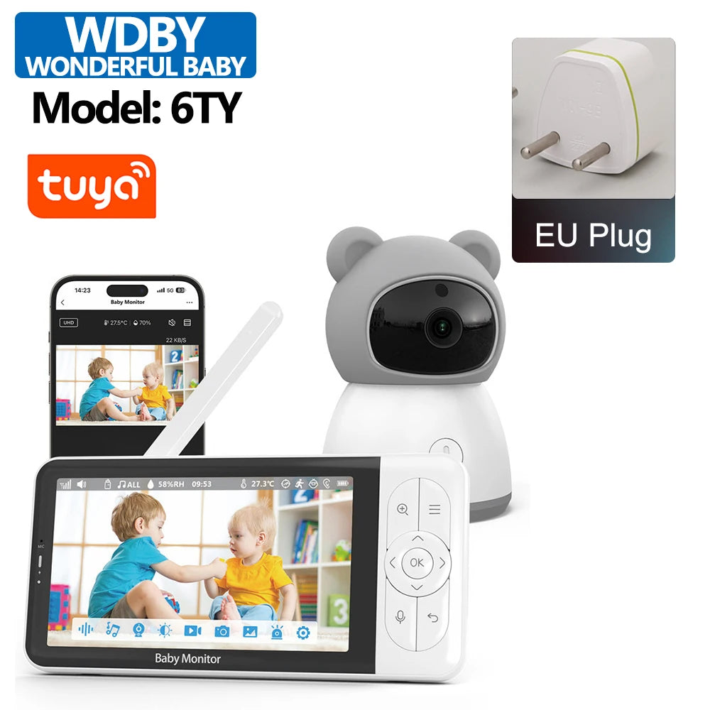 Tuya Smart Wireless Video Baby Monitors 5" 1080P Display Temperature Detection APP View Control Baby Nanny 2-Way Audio Baby Cam