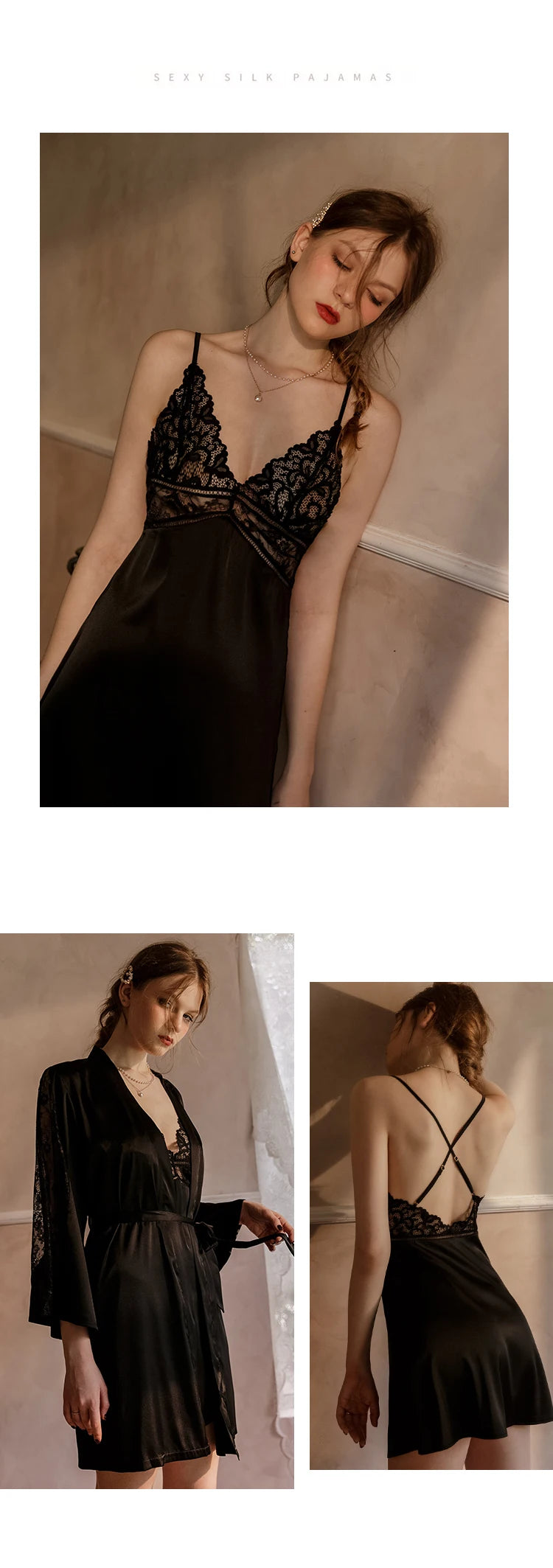 with Chest Pad Sleepwear Dress Backless Strap Nightgowns Lace Hot Temptation Vintage Nightgowns V-neck Nightwear Silk Homewear