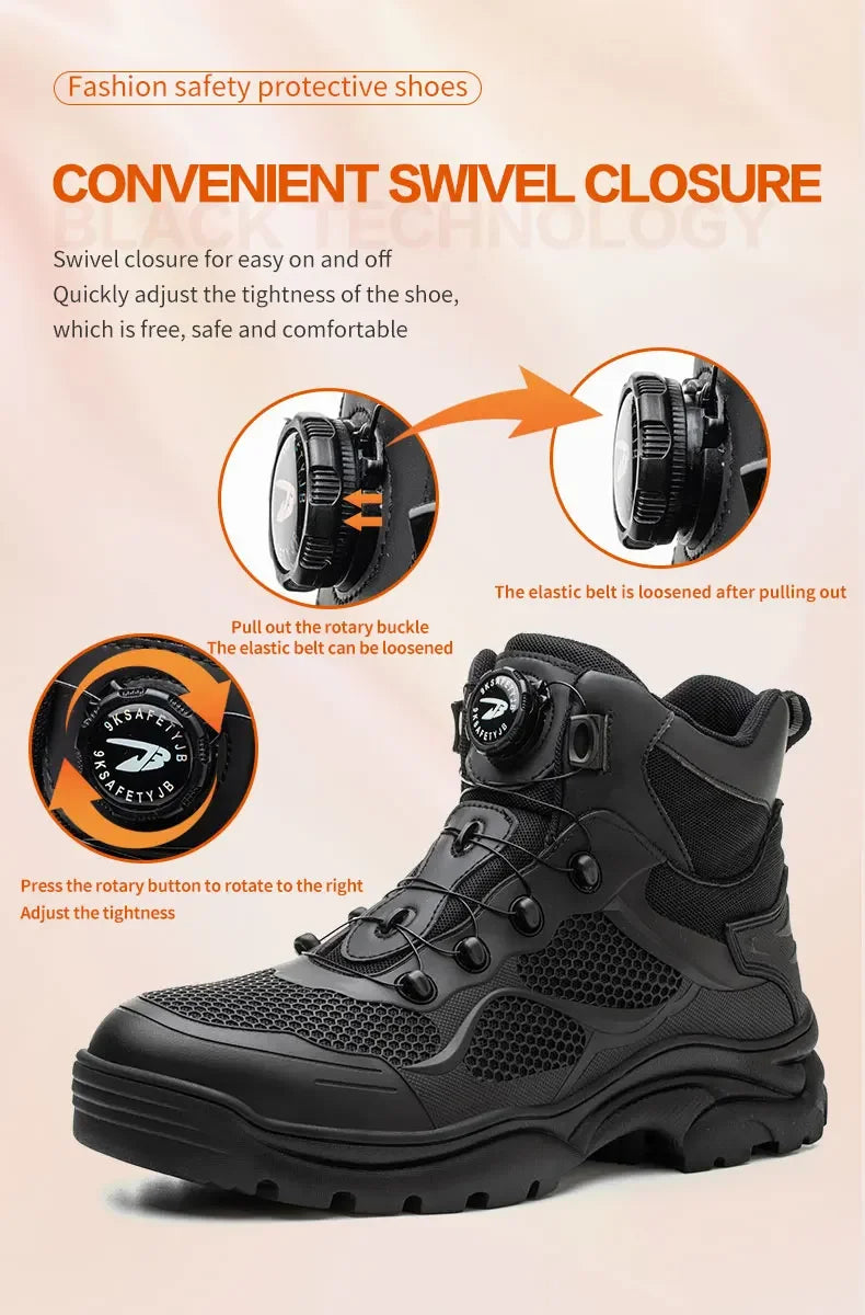 Rotary Buckle Work Boots Safety Steel Toe Shoes Men Breathable Safety Shoes Brand Indestructible Shoes Puncture-Proof work Shoes