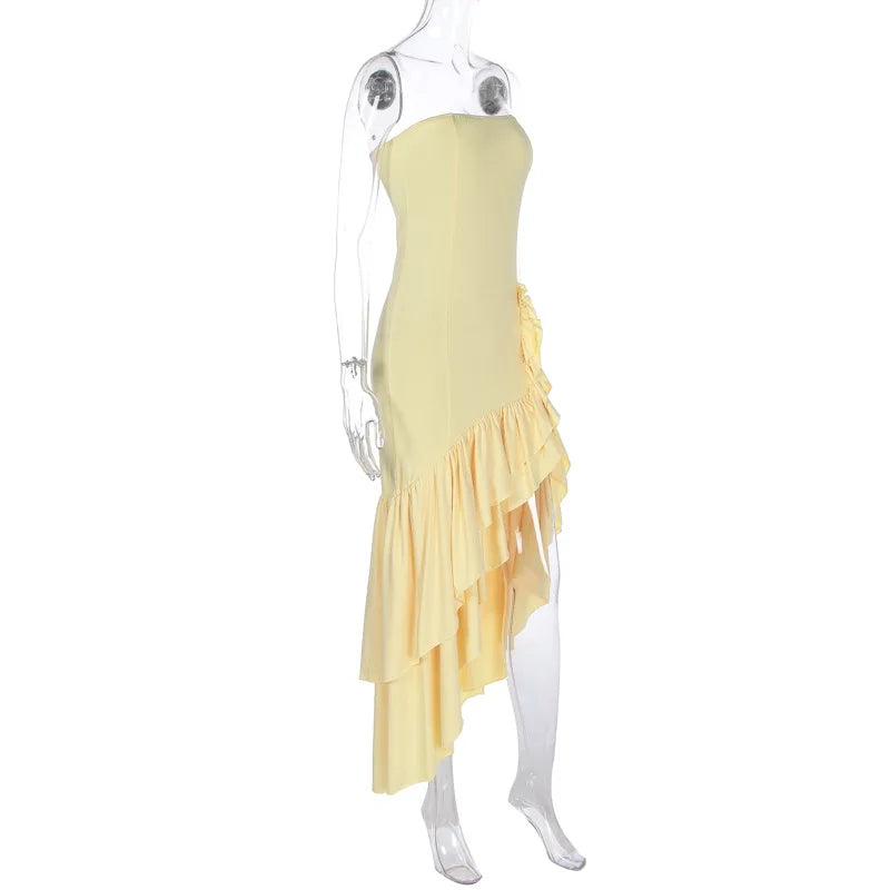 Ladies Summer Ruffle New Fashion Elegant Evening Party Dress Women Sleeveless Backless Tube Bodycon Maxi Dresses Female Clubwear