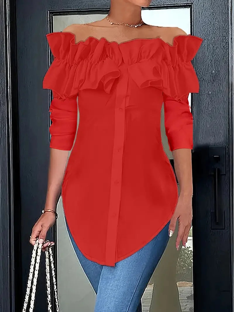 Sexy One-piece Collar Slim White Shirt And Blouses Women's Summer Short Sleeve Fashion Ruffle Button Cardigan Female Shirts Top