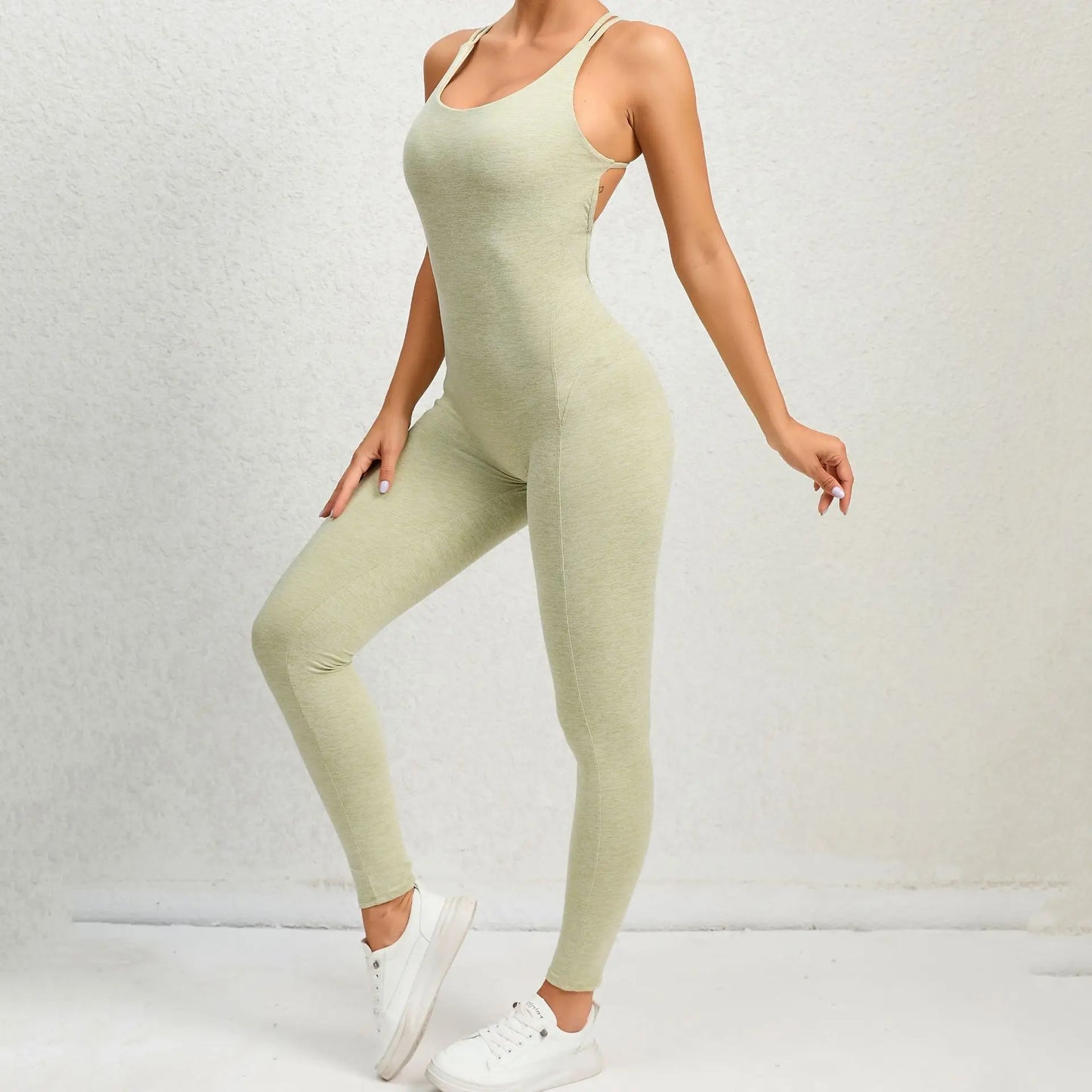 Sexy Backless Bodycon Scrunch Jumpsuit Raises Butt Women Dance Fitness Overalls for Women Sleeveless Yoga Sport Jump Suit Black