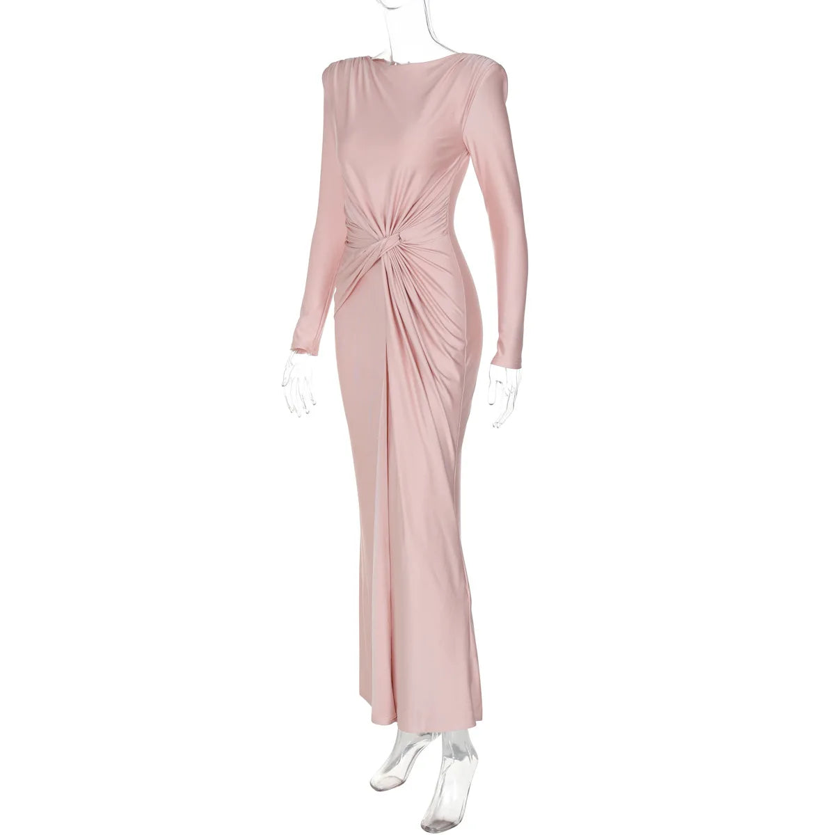 Ladies Elegant Evening Party Dress Women Long Sleeve O-Neck Ruched Fashion Long Dresses Woman Night Club Streetwear Fall Outfit