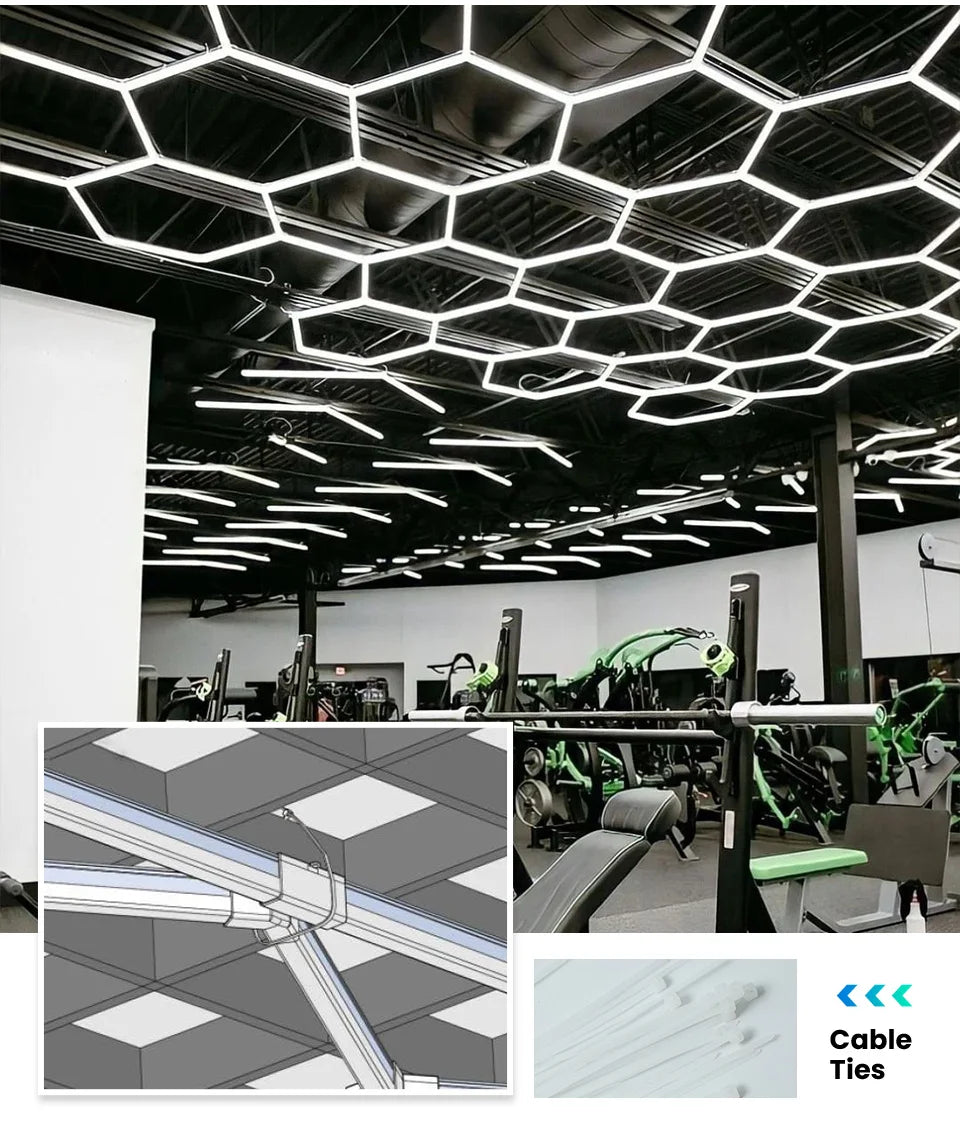 Customizable Shape DIY Hexagon Garage Honeycomb Car Body Lighting Lamp LED Tube PC AC85-265V Accessories Barbershop Workshop