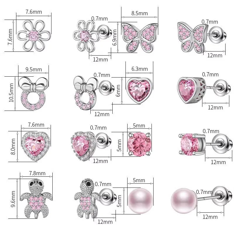 1 or 4 Pair Hypoallergenic Surgical Stainless Steel Earrings for Girls Kids Women Screw Back Earrings Flower Butterfly Toddler