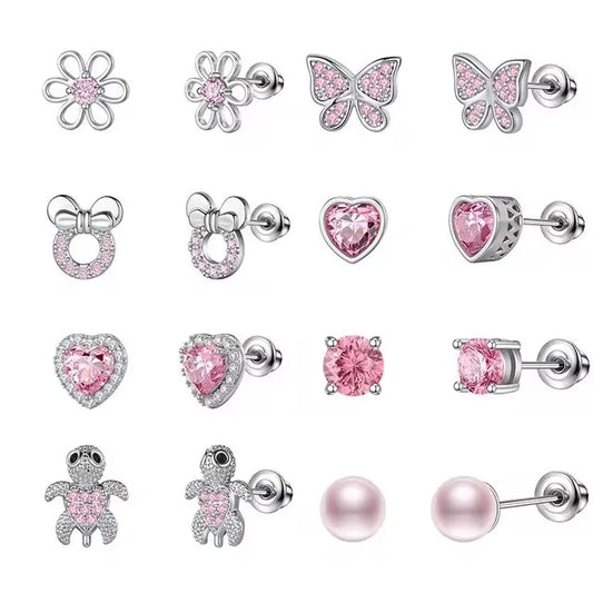 1 or 4 Pair Hypoallergenic Surgical Stainless Steel Earrings for Girls Kids Women Screw Back Earrings Flower Butterfly Toddler