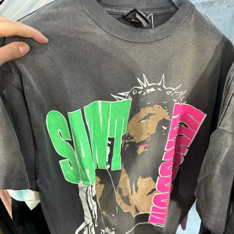 Pay Money To My Pain Saint T-Shirt Men Women Best Quality Oversized 100% Cotton Tee Tops Vintage Washed Black Graphics T Shirt