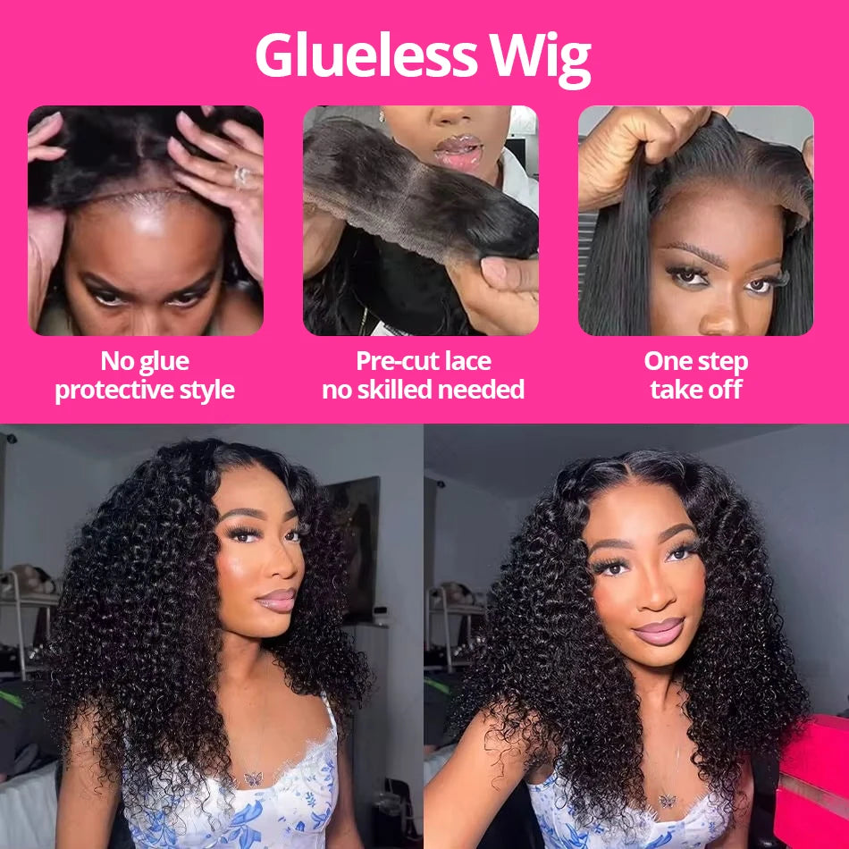 13x4 Glueless Human Hair Wig 200% Short Bob Wig Deep Wave Wig Kinky Curly Human Hair Wigs Afro Curly Lace Front Human Hair Wigs