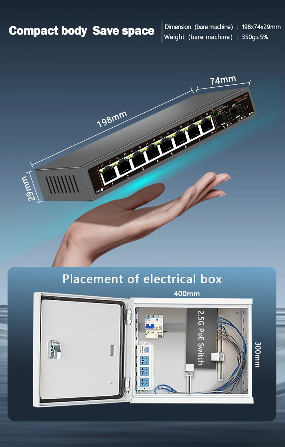 8+2 Ports 2.5G Ethernet Network Switch 2500BASE-TX Switch with 2*10G SFP Port for IP Camera/CCTV Security