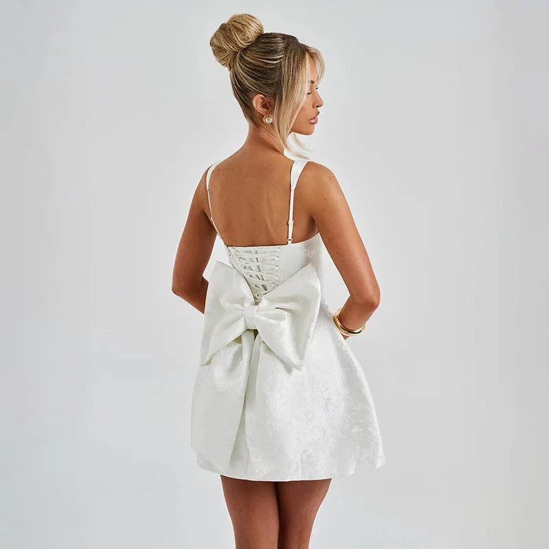 Ladies Summer Evening Birthday Party Dress Women Sleeveless Backless Bow New Fashion Mini Dresses Club Streetwear Woman Clothes