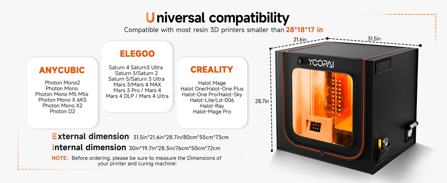 YOOPAI 3D Printer Enclosure 3D Printer Resin Enclosure UV For Creality and all 3D Printer Large size Ventilation Kit LED Light