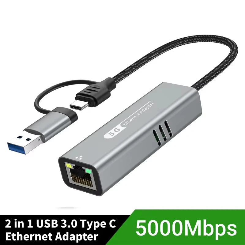 5Gbps USB 3.2 Type C Ethernet Adapter RJ45 Network Card for Windows 11 PC/Laptop USB-C RTL8157 Chip Converter Lan Internet Cable