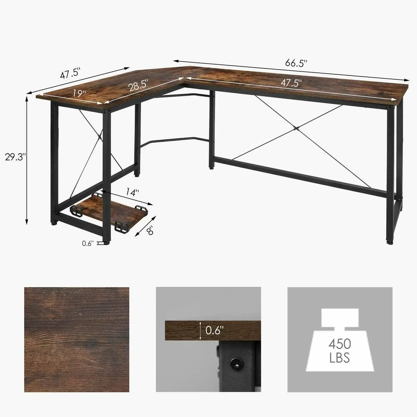 Homfa 66.5"(170cm) L Shape Desk Computer Gaming Laptop Desk Home Office Corner Workstation Table Study Desk 170x120x75cm