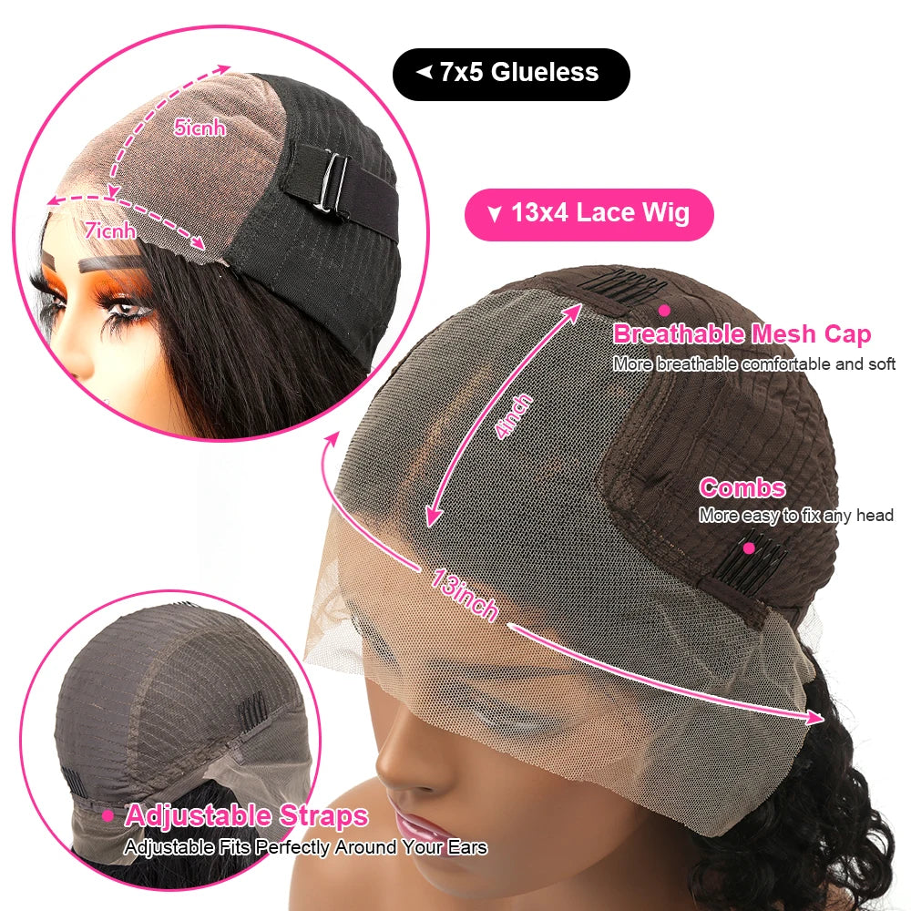 7x5 Glueless Human Hair Wigs Boby Wave Short Bob Wigs HD 13x4 Lace Frontal Human Hair Wig Ready To Wear No Shedding For Women