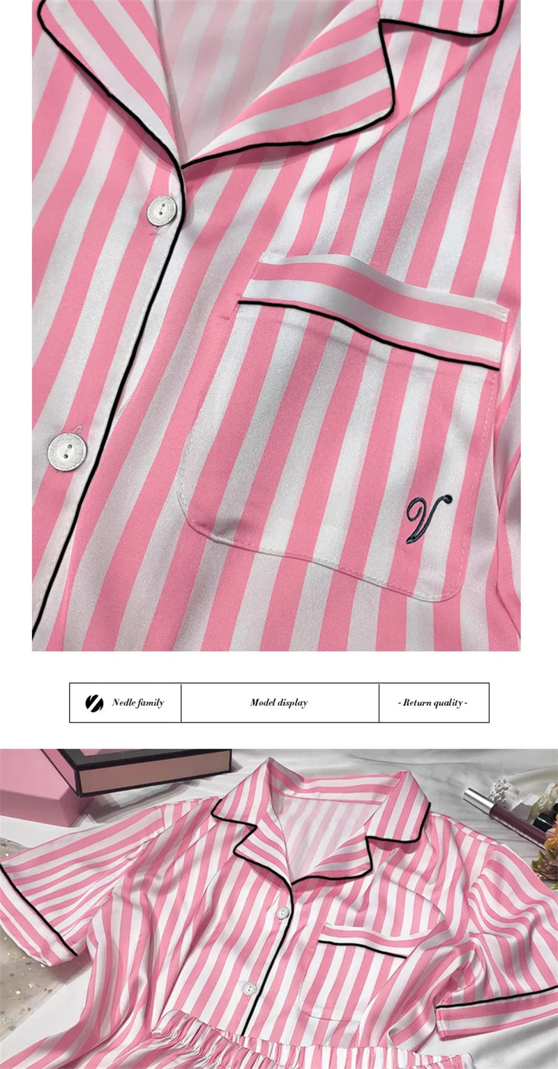 Spring Summer Ladies Faux Silk Polyester Elegant Women Pajama Sets Sexy Satin Homewear Luxury Pyjamas Female Sleepwear Fashion 1