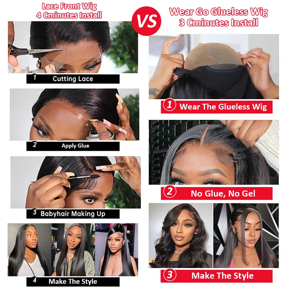 250 Density Straight 13x6 HD Black Lace Frontal Wigs 5x5 Glueless 30 40 Inch 13x4 Lace Front Human Hair Wig Bone Closure Wear Go