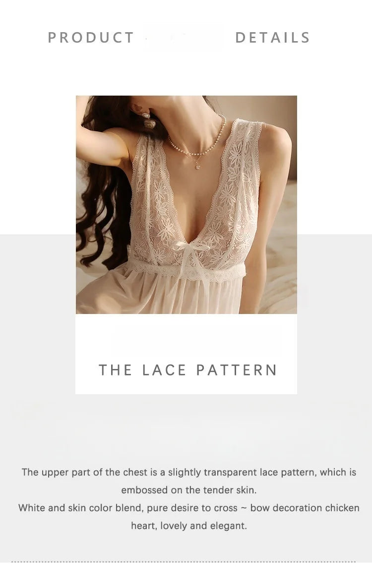 2025 Sheer Mesh Chemise Nightgown Adjustable Straps Full Length Lingerie Set Comfort Stretch Women Sleepwear Night Dress Woman