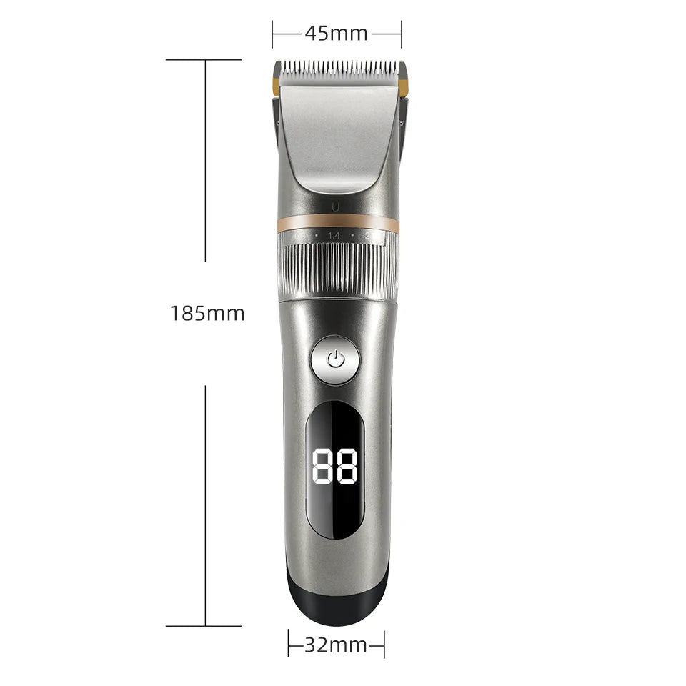 Professional Hair Clipper Electric Men's Trimmer Rechargeable Hair Cutting Machine LCD Display Head Trimmer 2 Gears