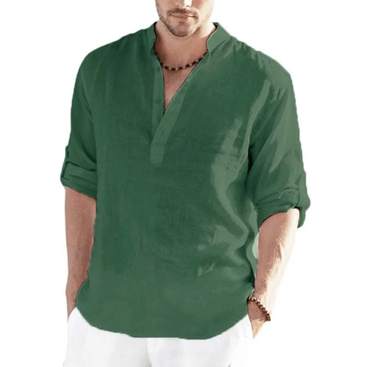 2023 New Men's Linen Long Sleeve T-Shirt Solid Color Loose Casual T-Shirt Long Sleeve Cotton Linen Shirt S-5XL