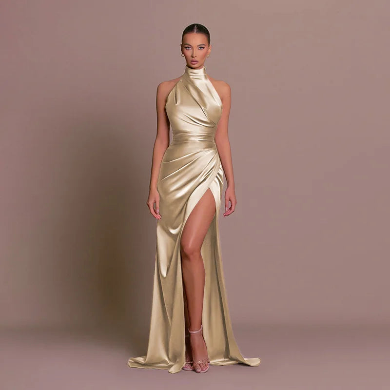 Ladies Summer Fashion Evening Party Dress Women Backless Deep V-Neck Halter Sexy Long Dresses Woman Clothes Birthday Clubwear