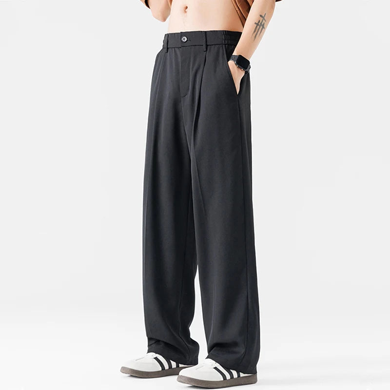 New Men Suit Pants Business Trousers Solid Casual Pant Wide Leg  Straight Fashionable Streetwear Comfortable Fabric Oversize