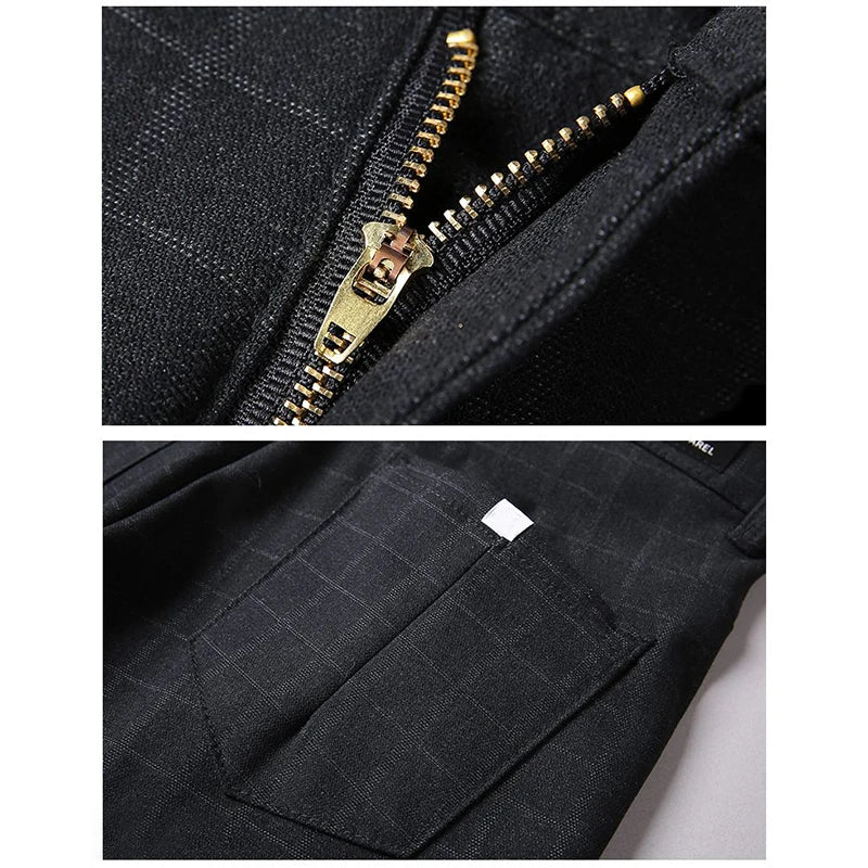 Fashion Men Smart Casual Tailored Trousers Male Slight Strech Loose Straight Dress Pants Versatile Slim Fit Thin Black Trousers