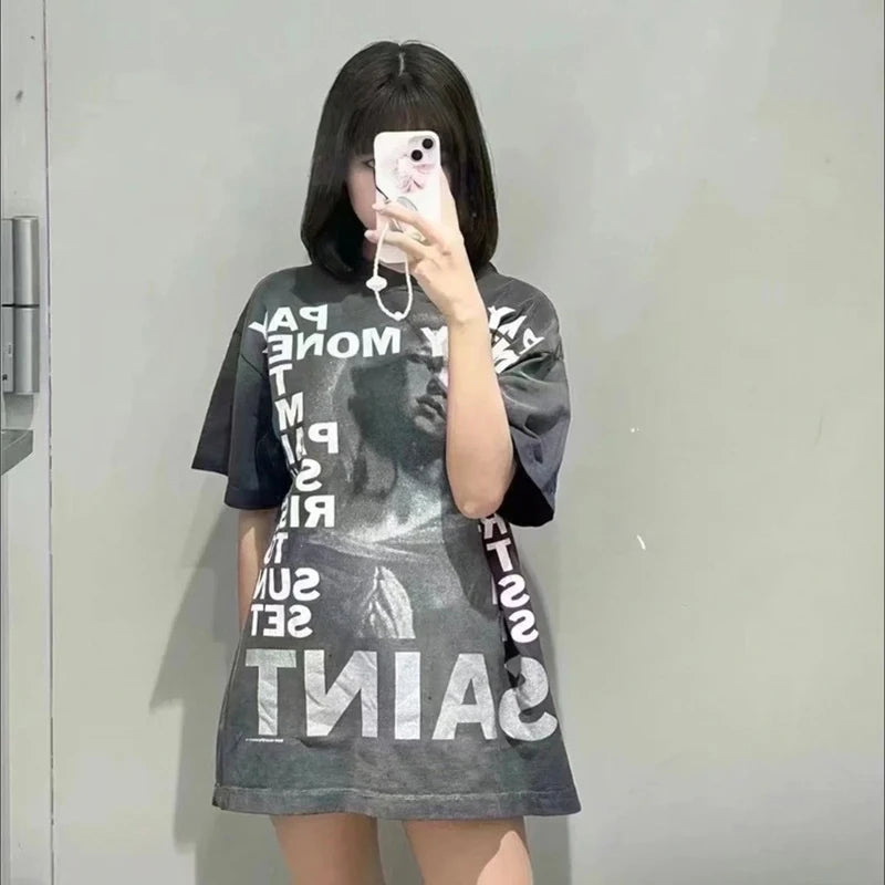 Pay Money To My Pain Saint T-Shirt Men Women Best Quality Oversized 100% Cotton Tee Tops Vintage Washed Black Graphics T Shirt