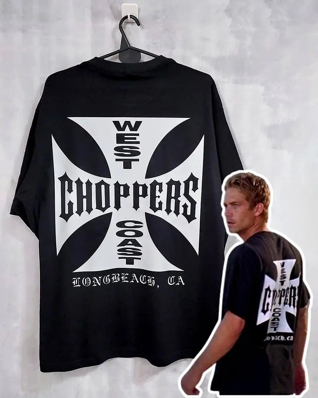West Coast Choppers Cross Frame Print Tshirt Male Hip Hop Streetwear Oversized T-shirts Fashion Tees Men's Fleece Short Sleeve