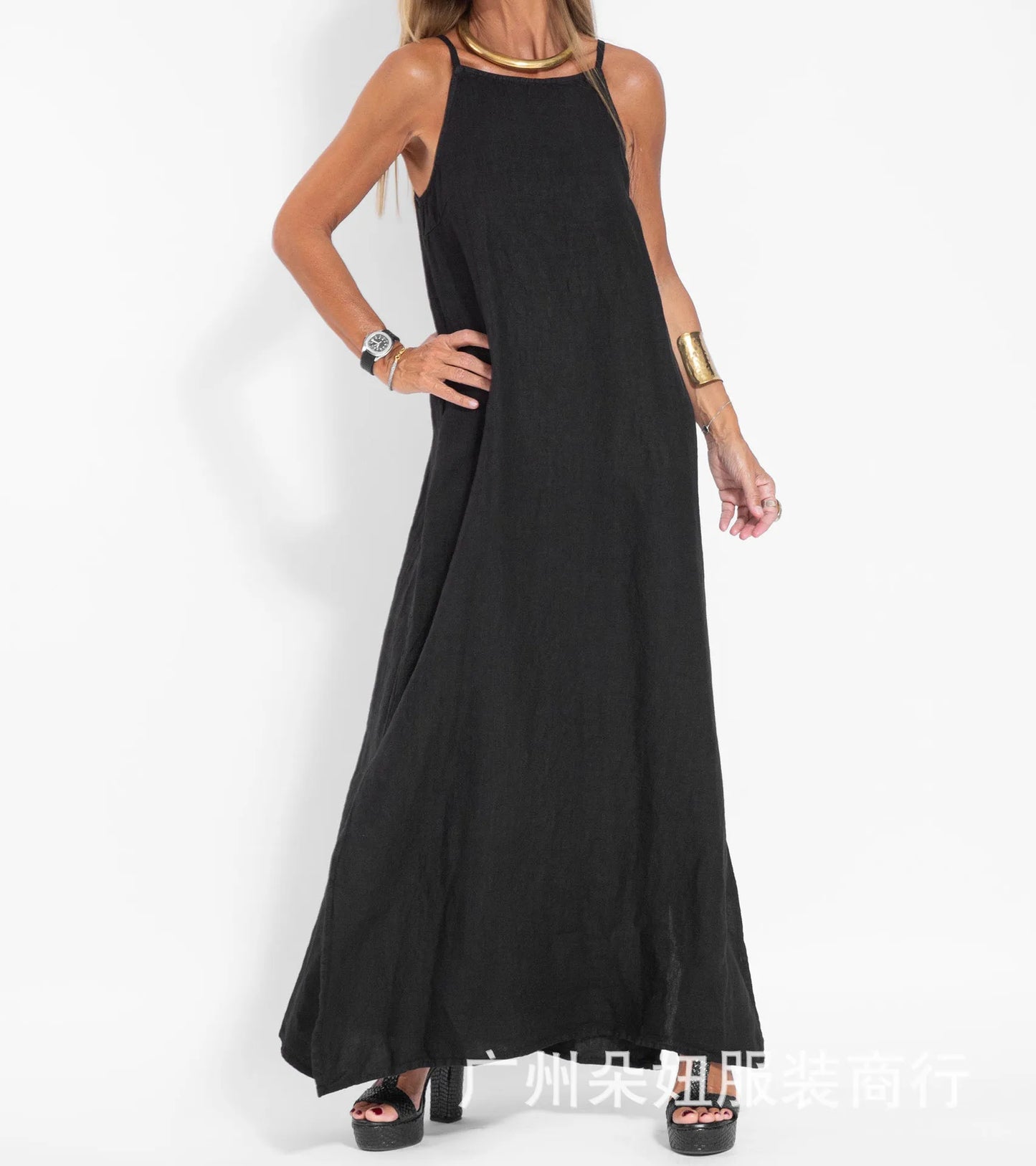 Women Cotton linen Side Split Long Slip Dress Summer Lady Strapless Solid Color Holiday Party Dresses FYY-10080