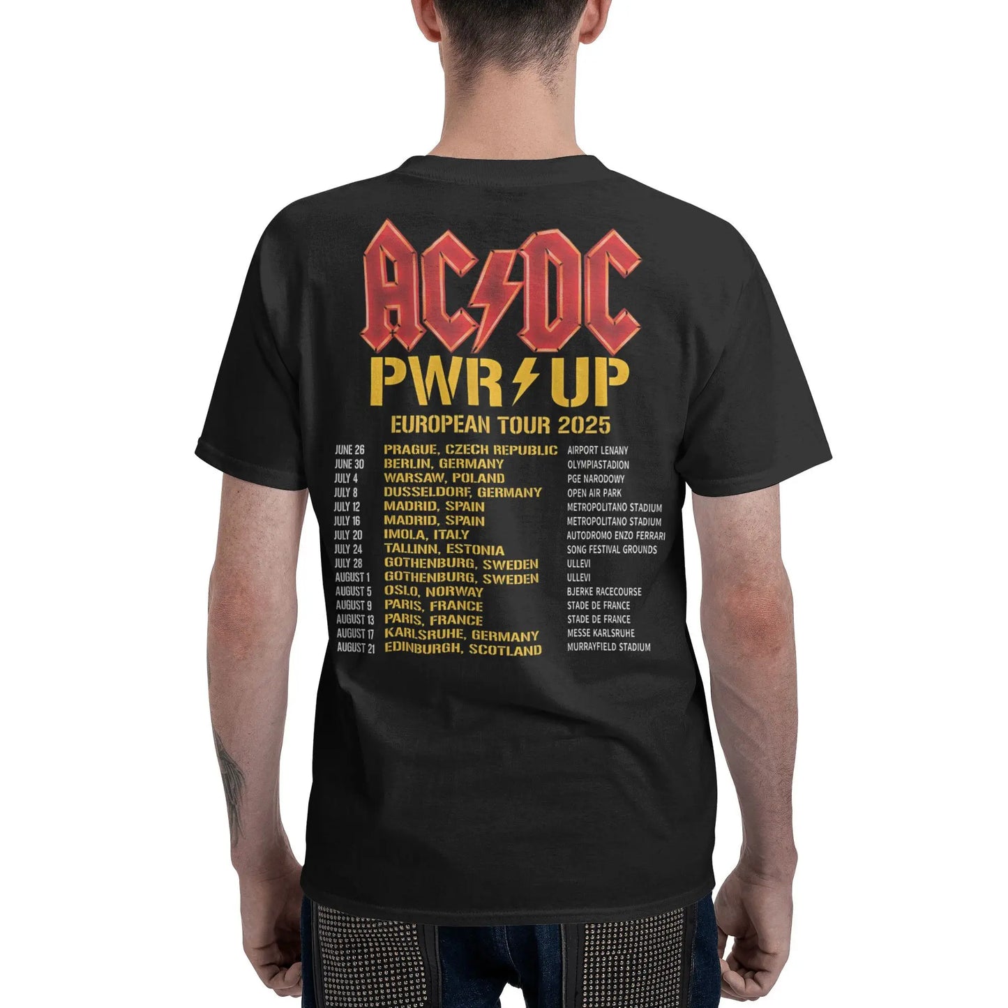 AC Pwr Up World Tour DC EUROPE 2025 Graphic Print T Shirts for Men Women  Pure Cotton  Tee Shirt Clothes