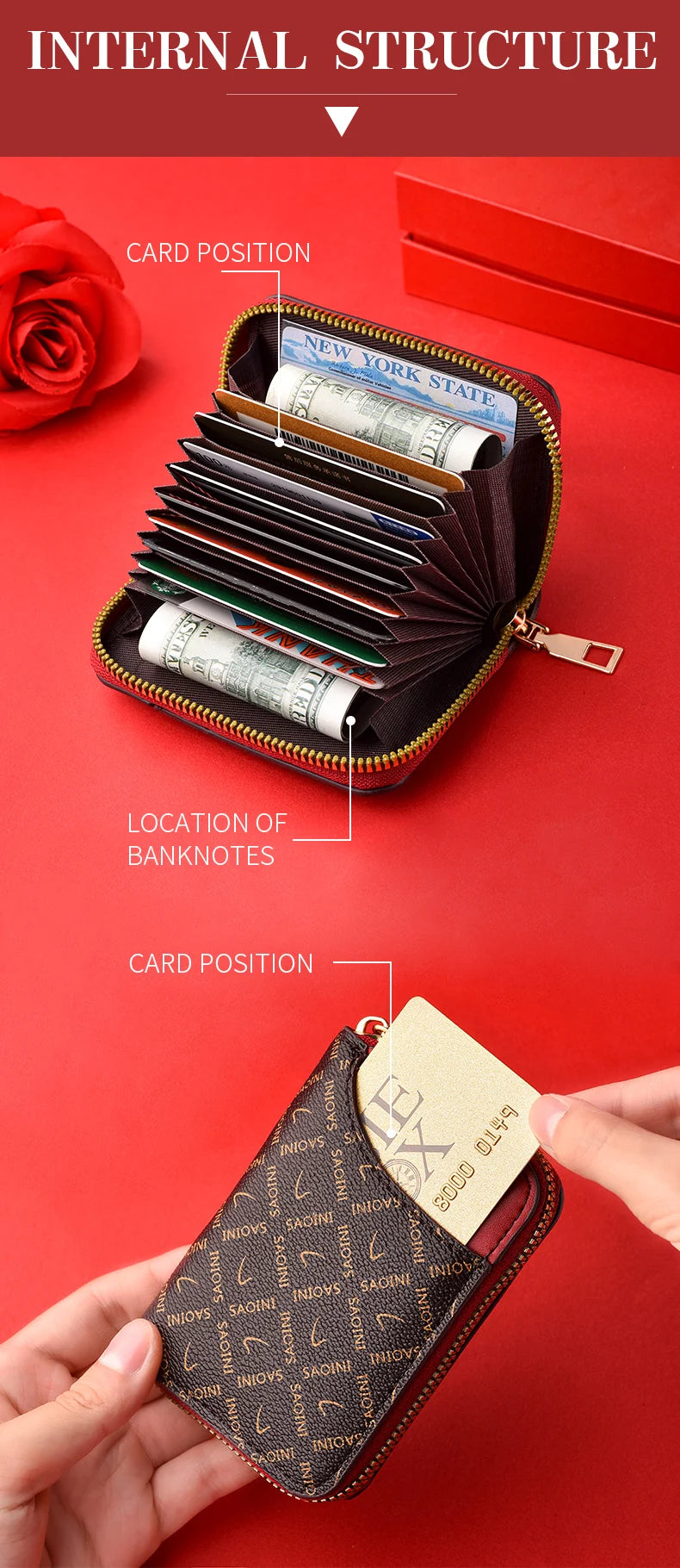 New Women's Small Wallet Premium Sense Personality Lady Credit Card Holder Fashion Multi-Slot Zipper Credit Card Wallet  Women's