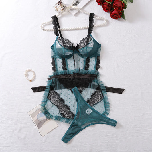 MUZISKAT Maid Lingerie Patchwork Lace Transparent Backless BodySuit Seductive Underwear Sexy Below Set Naked Woman Erotic Outfit