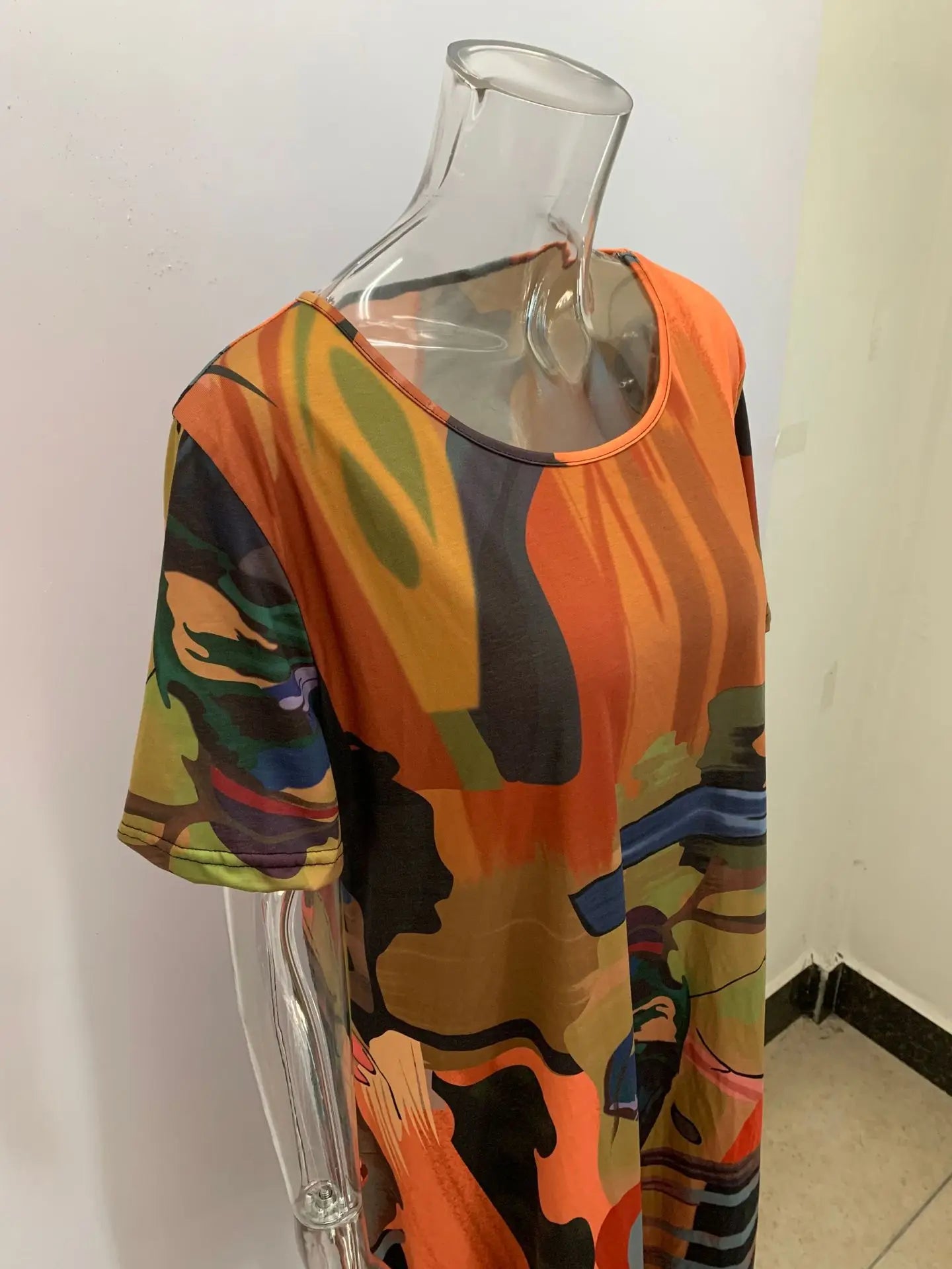 Plus size European and American cross-border summer dress casual short sleeve round neck print loose dress