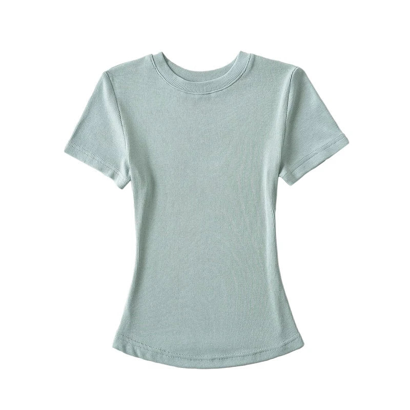 LUNDUNSHIJIA 2024 Summer Sexy Women Basic O-neck Short Sleeve T-shirt Ladies Slim Elasticity Cotton Tee Tops 12 Colors