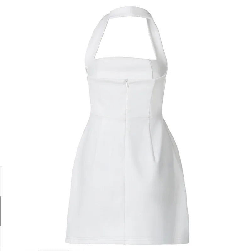 Ladies Halter Square Collar Backless Mini Dress Women Fashion Solid Sleeveless A-Line Elegant Club Party Dresses Female Outfits