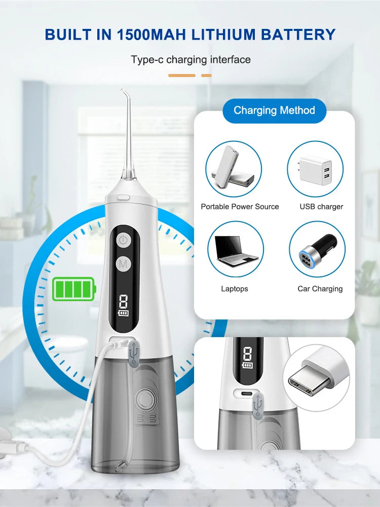 Electric Oral Irrigator Dental Water Flosser for Teeth Rechargeable 9 Modes Portable Dental Water Jet Floss Teeth Cleaner 4 Tip