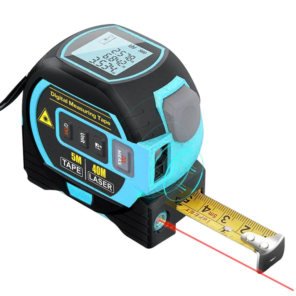 3 in 1 Laser Rangefinder 5m Tape Measure Ruler LCD Display with Backlight Distance Meter Building Measurement Device