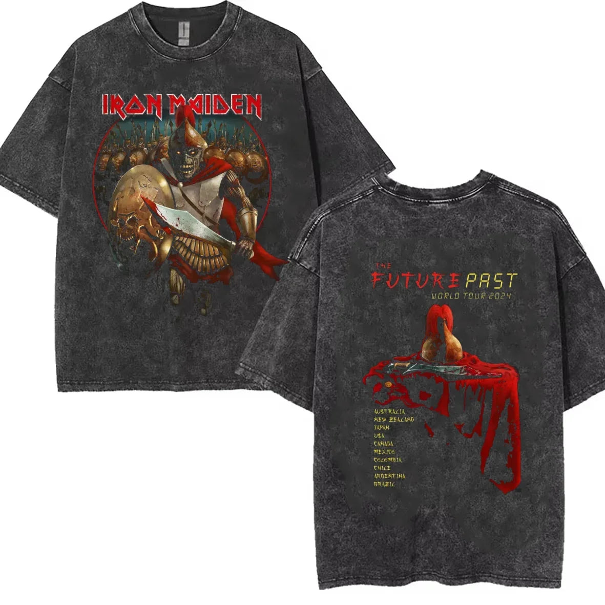 Irons The Future Past 2024 World Tour Maidens Summer Washed T Shirt Retro T-shirt Short Sleeve Vintage Black  Wash Y2k Clothes