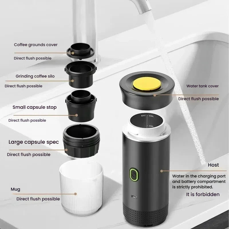 3-in-1 Portable Espresso Machine- Wireless Electric Coffee Maker for Home Car & Camping – Compact Powder Capsule Travel Brewer