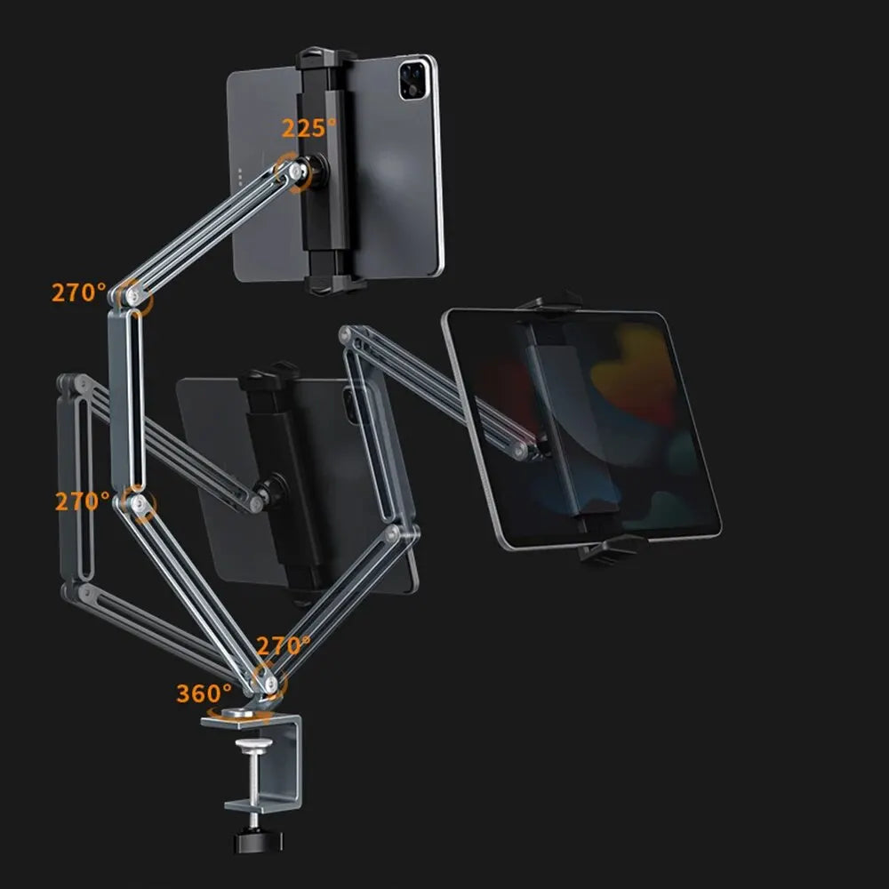 Desk Bed Tablet Stand Adjustable for 4-12.9 Inches Mobile Phones Tablets Aluminum Arm Mount Support for iPad Pro Mini Xiaomi Tab