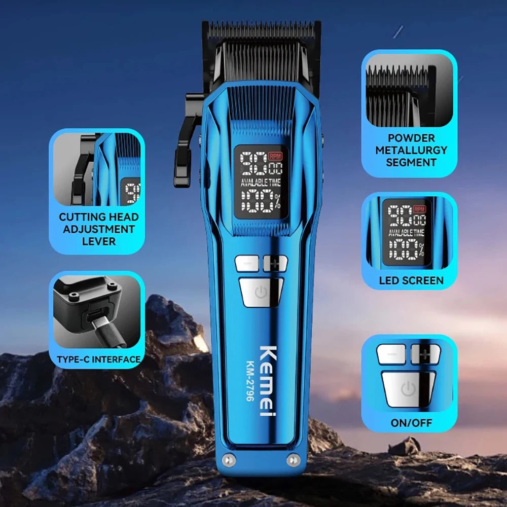 Kemei 2796 Barber Hair Clipper Professional Brushless Motor Fade Haircut Machine Electric Trimmer Hair Cutter for Men 9000RPM