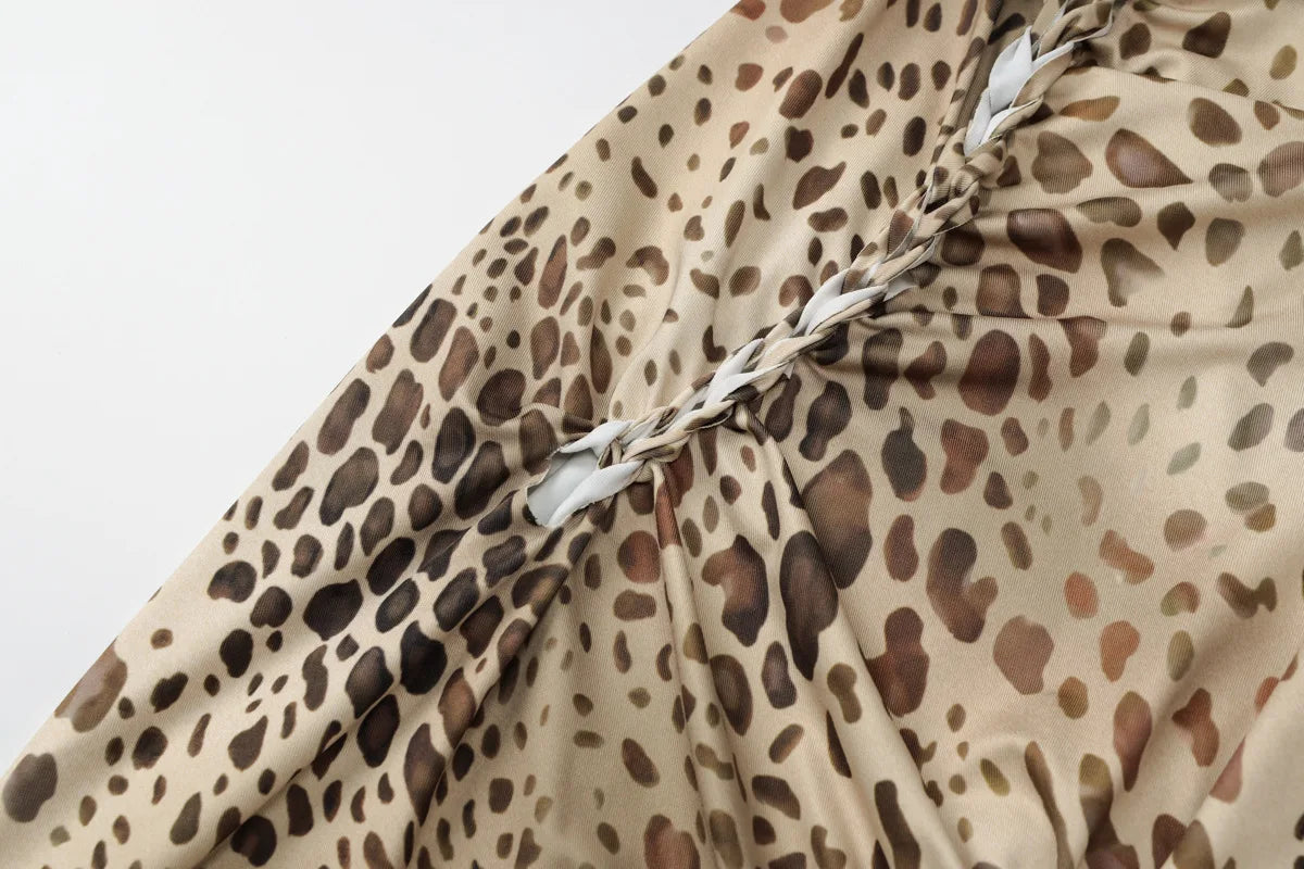 Ladies Summer Leopard Print New Fashion Evening Party Dress Women Sleeveless Backless Halter Midi Dresses Woman Clothes Clubwear