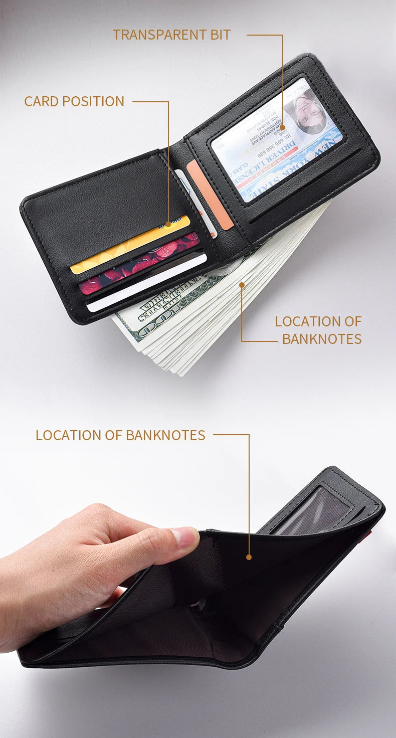 Men's Short Wallet Multi-Card Slot Card Holder PU Leather Luxury Wallet for Men