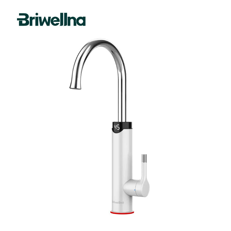 Briwellna Tankless Water Heating Faucet 220V Electric Kitchen Faucet 2 in 1 Digital Display Hot Water Heater Flowing Faucet