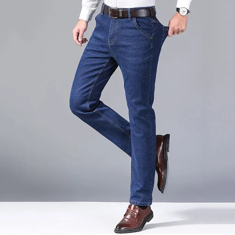 Fashion Men Jeans Stretch Straight Leg Casual Slim Fit Denim Pants Male Brand Luxury Design Business Classic Trousers Large Size