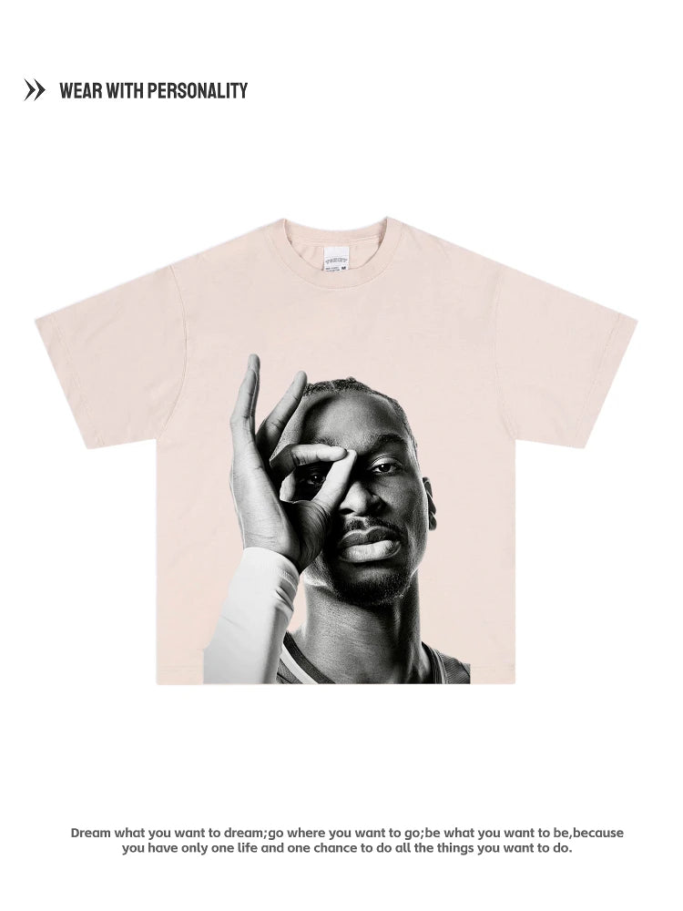 SGA Alexander Alexander Big Head Print Short-sleeved T-shirt Heavy Cotton Basketball Top Men's and Women's Short-sleeved Top