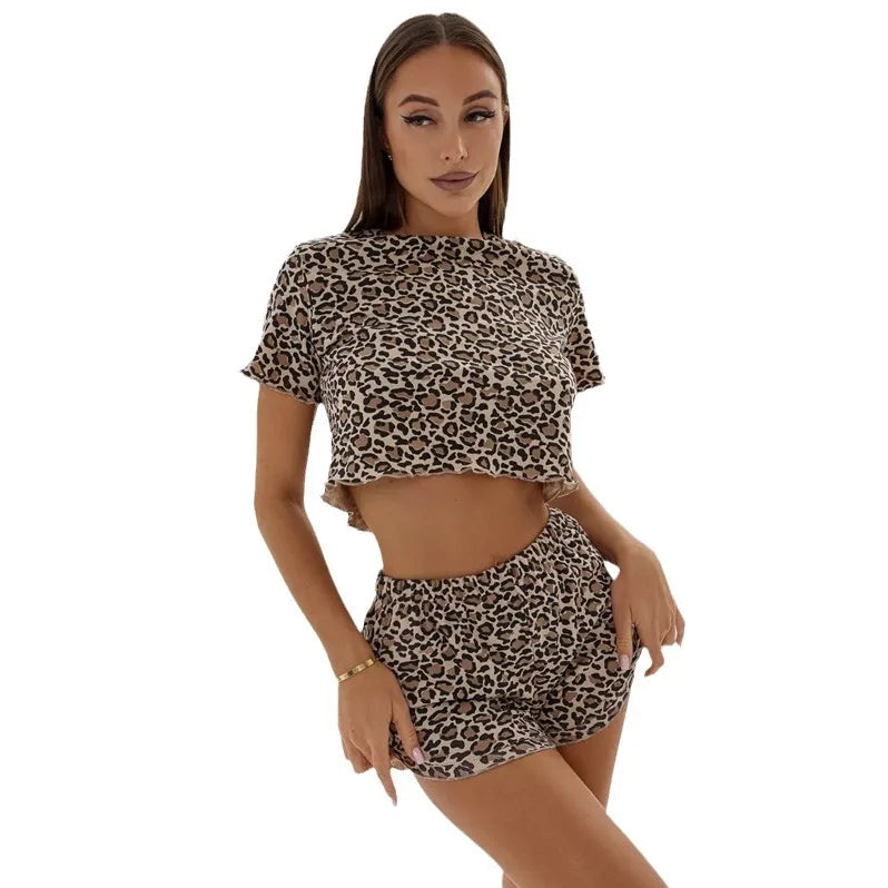 New Summer Women's Pajama Set, Cotton-blend Home Wear With Heart Print, Casual Round Neck Short Sleeve Shorts Two-piece Set