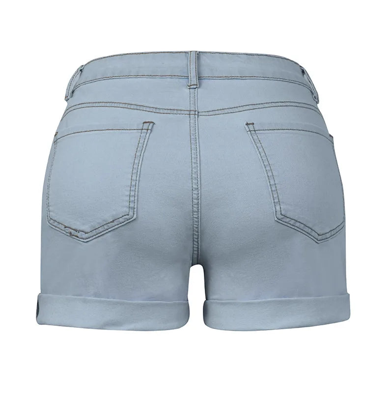Women Casual Slim Fit Pockets Denim Shorts Wrap Buttocks Solid Mini Jeans Female 2024 Sexy High Strecth Vintage Short Pants