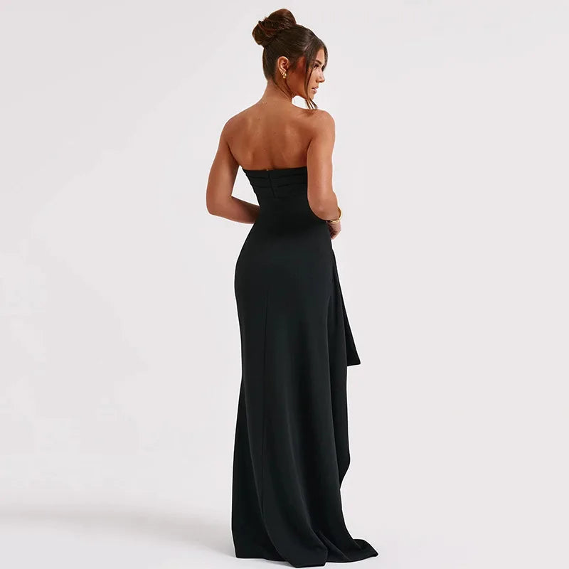 Ladies Summer Ruffle Side Slit Fashion Evening Party Dress Women Sleeveless Backless Tube Maxi Dresses Club Streetwear Outfits