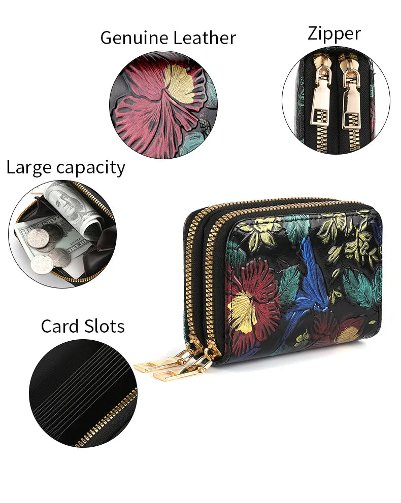 Women's Credit Card Wallet Large Capacity Multi-Card Slot Coin Wallet Double Zipper Credit Card Holder For Women